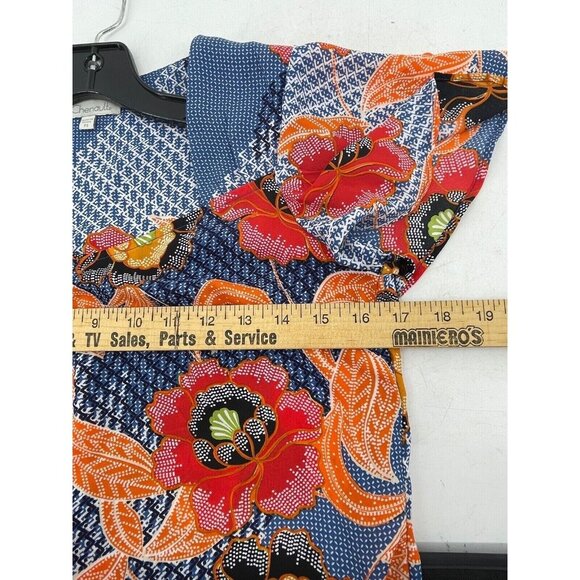 Chenault Women's Blouse Top Petite Small Floral Colorful Boho Blue Red Orange - Picture 5 of 9